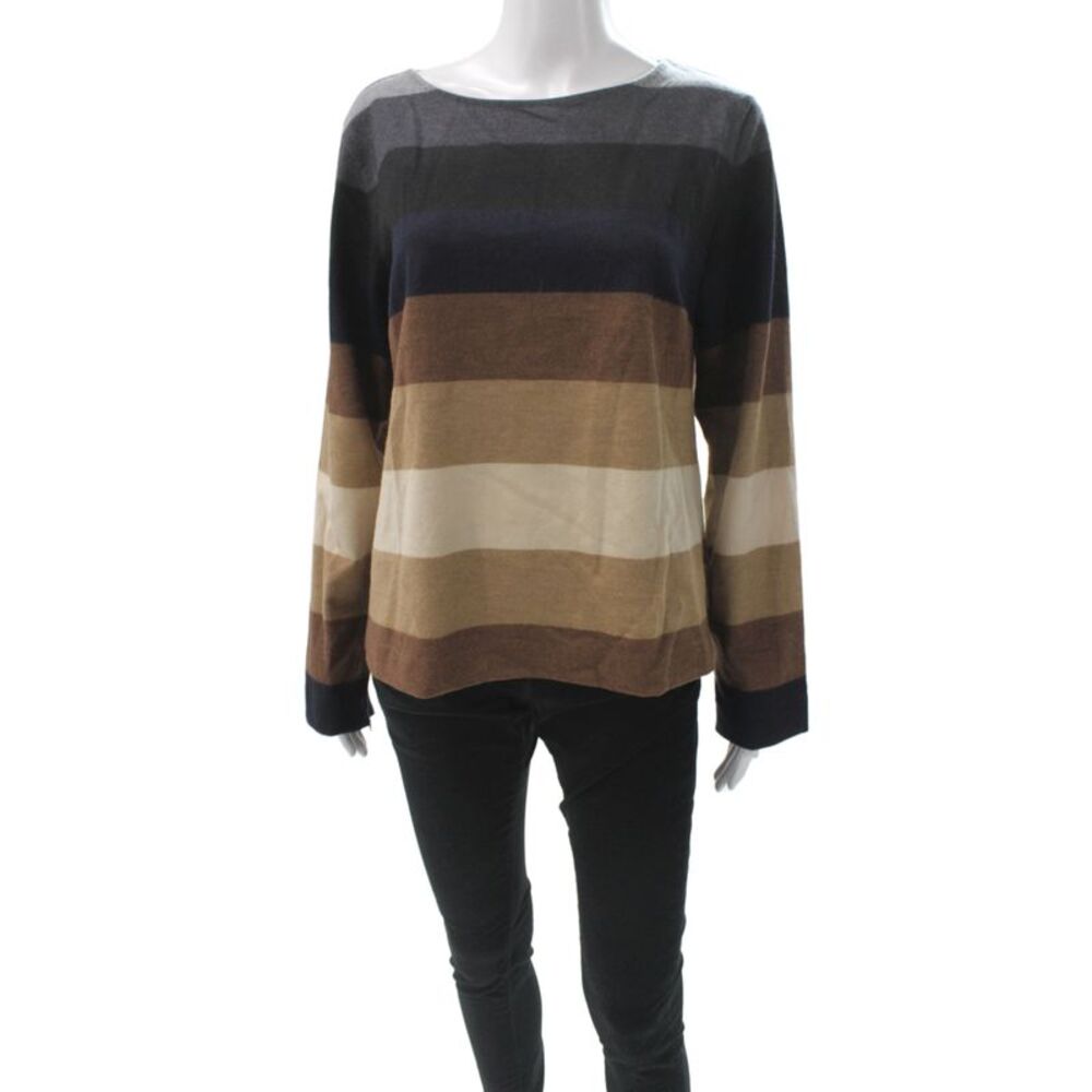 Max Mara Women Wool Striped Boat Neck Long Sleeve Sweater Size L